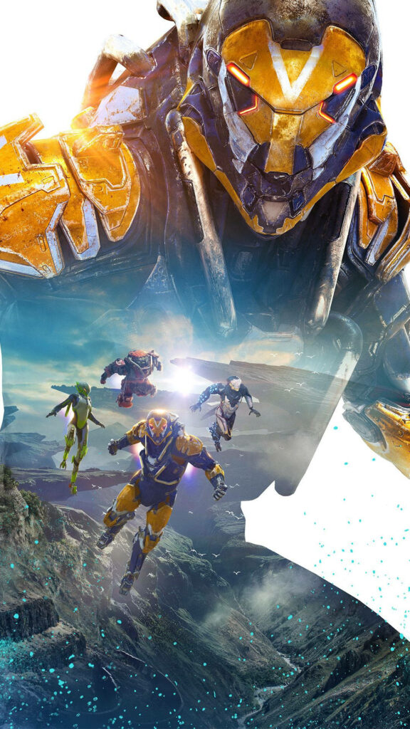 Anthem wallpaper armored Freelancers flying over rugged landscape in a mysterious world background