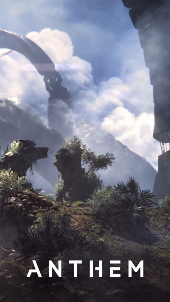 Anthem game wallpaper with lush futuristic landscapes and iconic branding for mobile background