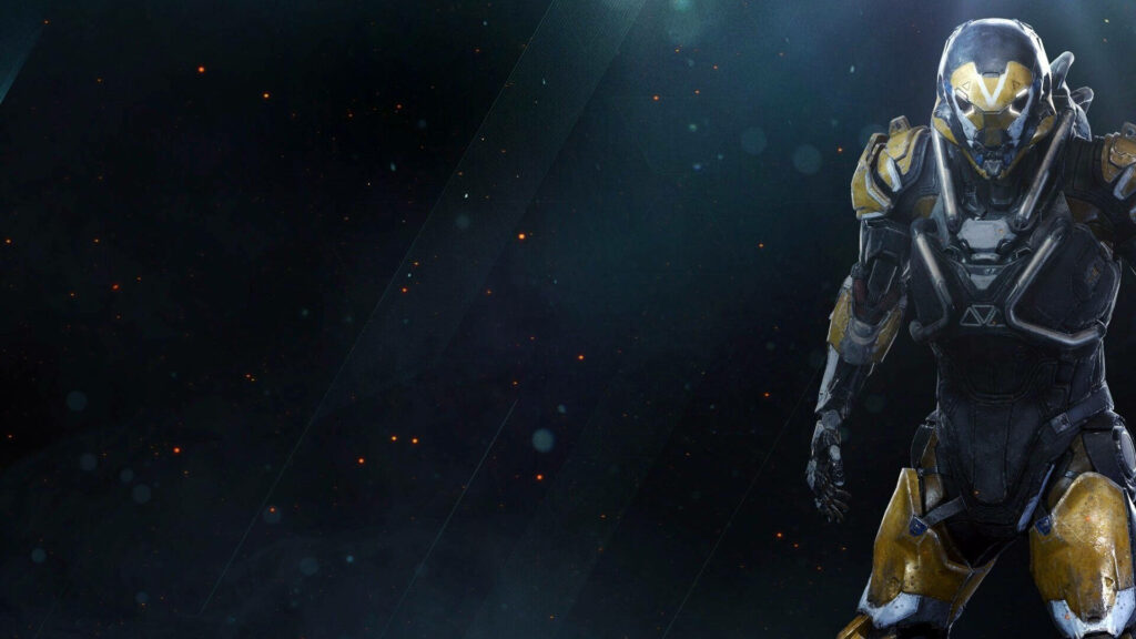 Powerful Javelin exosuit against cosmic backdrop Anthem game wallpaper freedom exploration