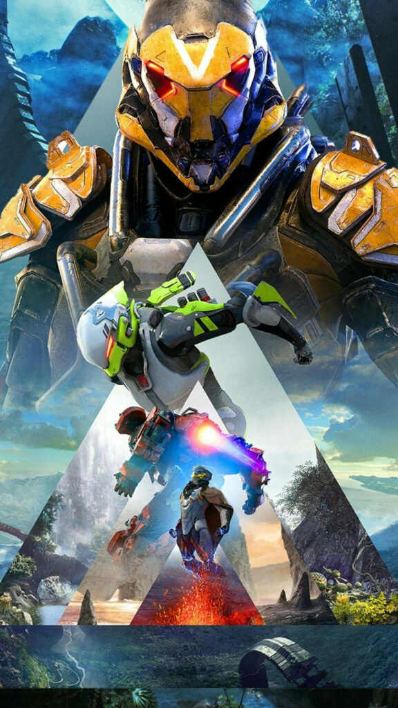 Anthem game wallpaper with powerful Javelin exosuits in intense combat and scenic landscapes