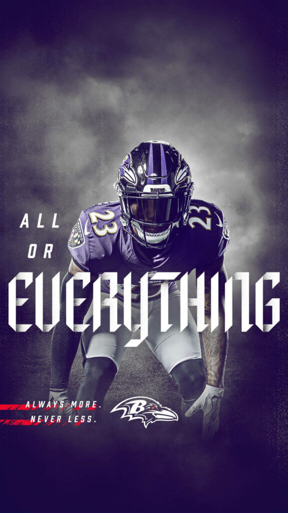 Baltimore Ravens player Anthony Averett in uniform with smoky background and All or Everything text Wallpaper