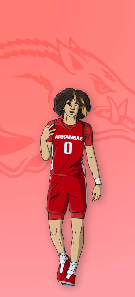 Anthony Black Arkansas athlete wallpaper in team uniform with Razorbacks logo on red background