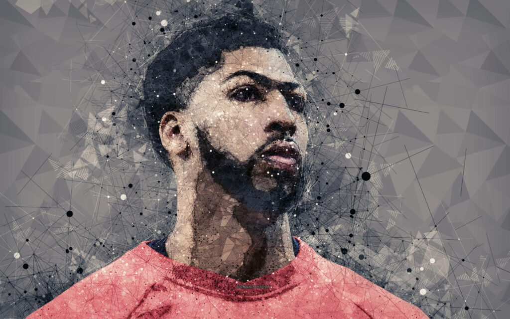 Geometric digital wallpaper of Anthony Davis with bold angular shapes and textured patterns