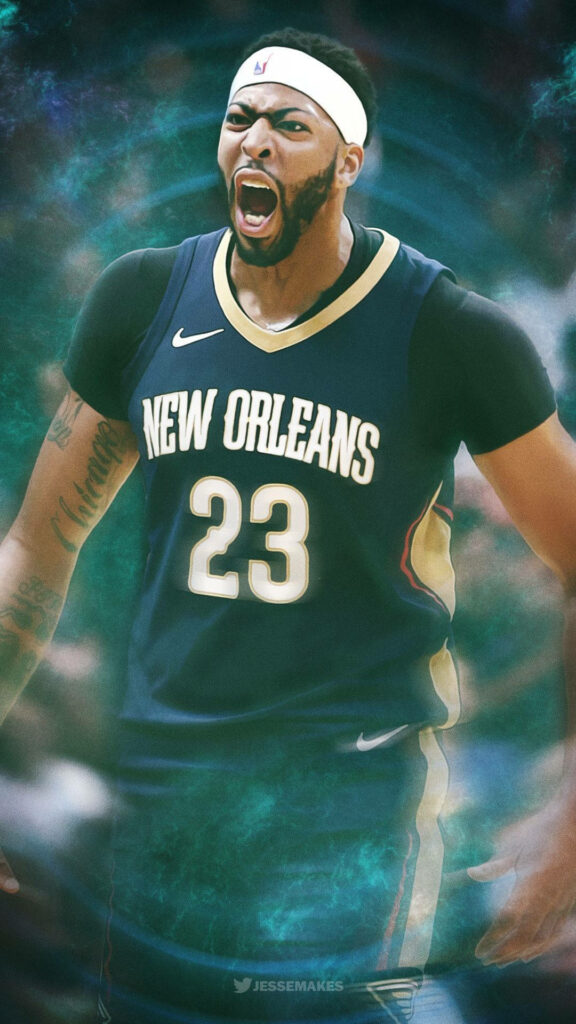 Anthony Davis New Orleans jersey intense roar basketball wallpaper with dynamic ripple effects