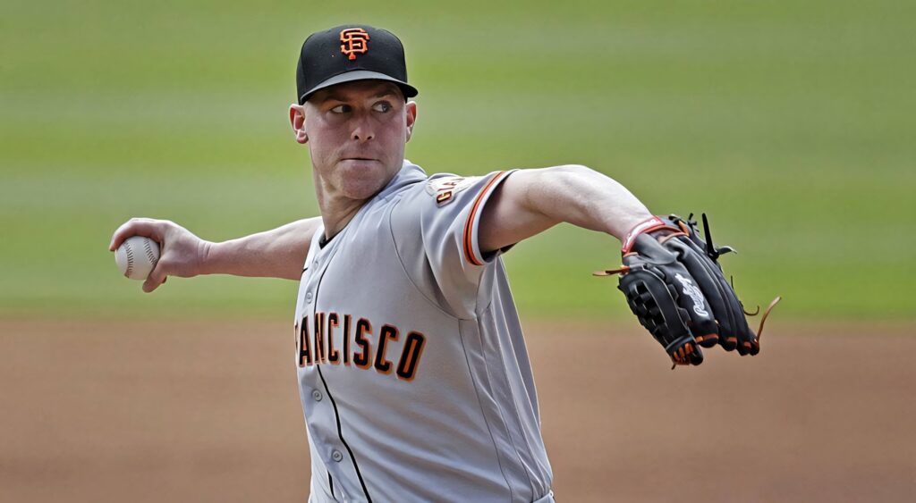 Anthony DeSclafani pitching intensely for San Francisco Giants during baseball game wallpaper