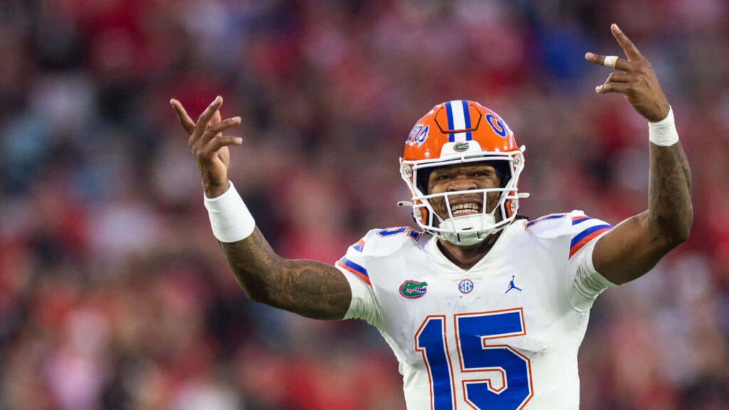Anthony Richardson Florida Gators quarterback mid-celebration showcasing energy and athleticism Wallpaper