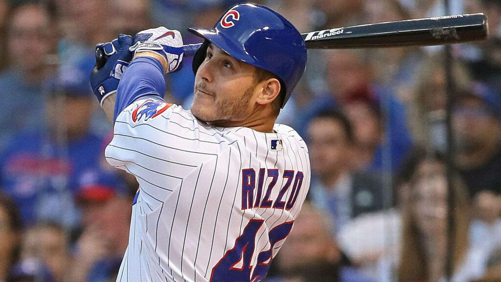 Anthony Rizzo Chicago Cubs focused at bat during game wallpaper background image