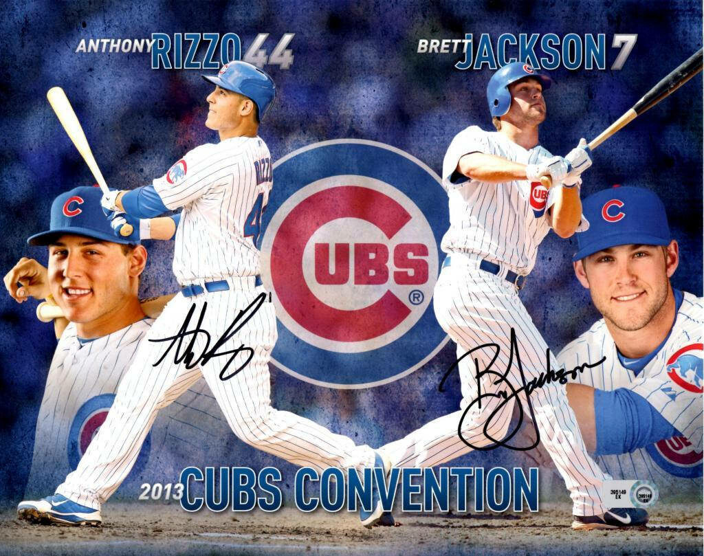 Anthony Rizzo and Brett Jackson Chicago Cubs wallpaper with action and portrait poses signatures