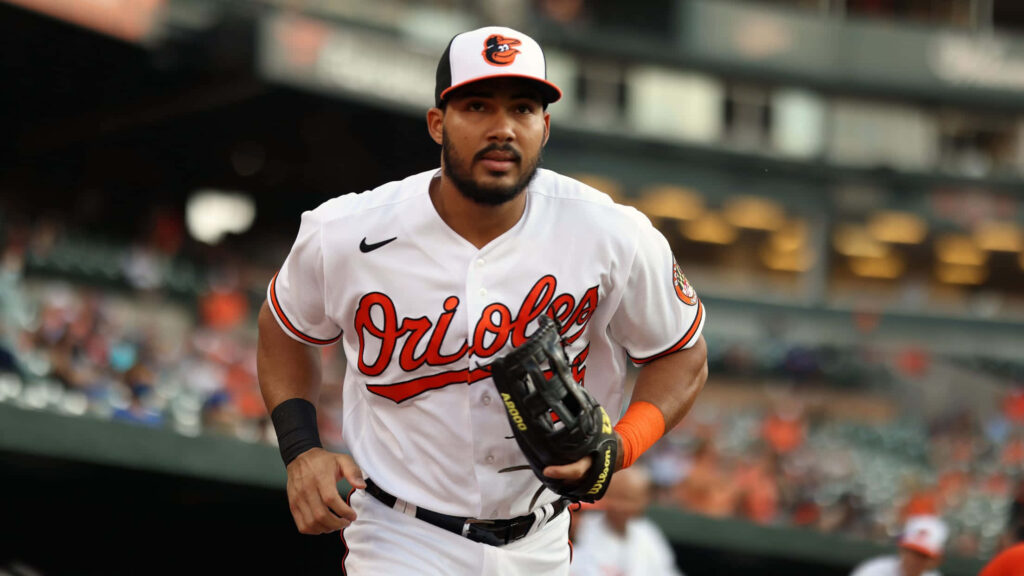 Baltimore Orioles outfielder Anthony Santander poised for action on field dynamic wallpaper background