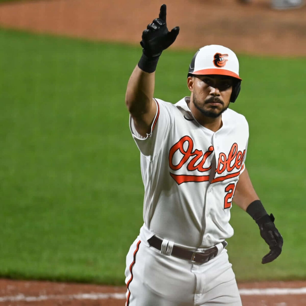 Anthony Santander celebrating victory on the baseball field Baltimore Orioles dynamic wallpaper