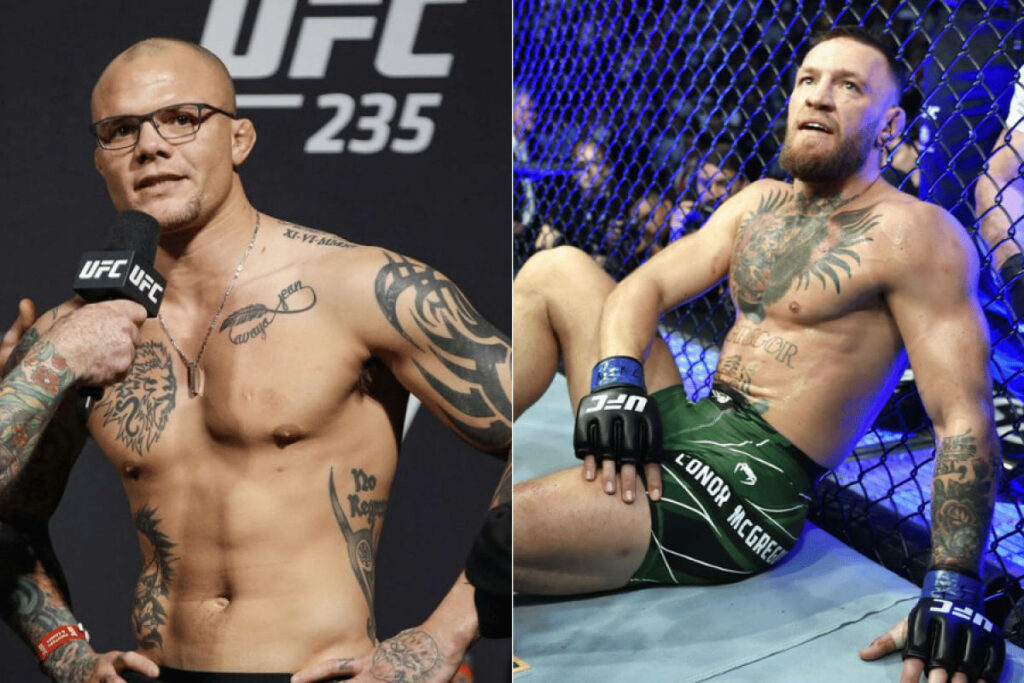 Anthony Smith and Conor McGregor UFC wallpaper showing intense octagon fight spirit and determination
