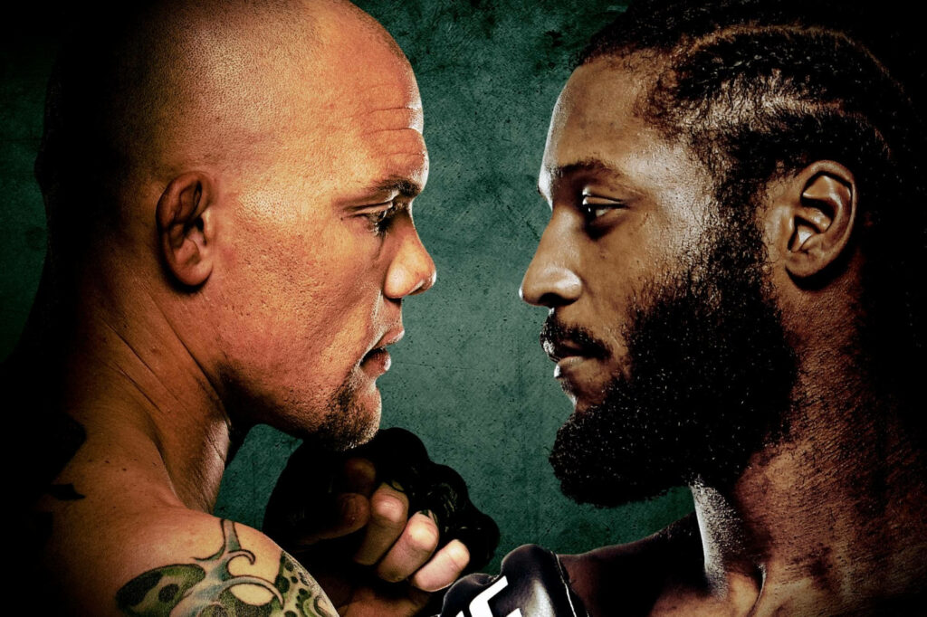 Anthony Smith and Ryan Spann intense closeup focused faceoff UFC MMA showdown wallpaper background