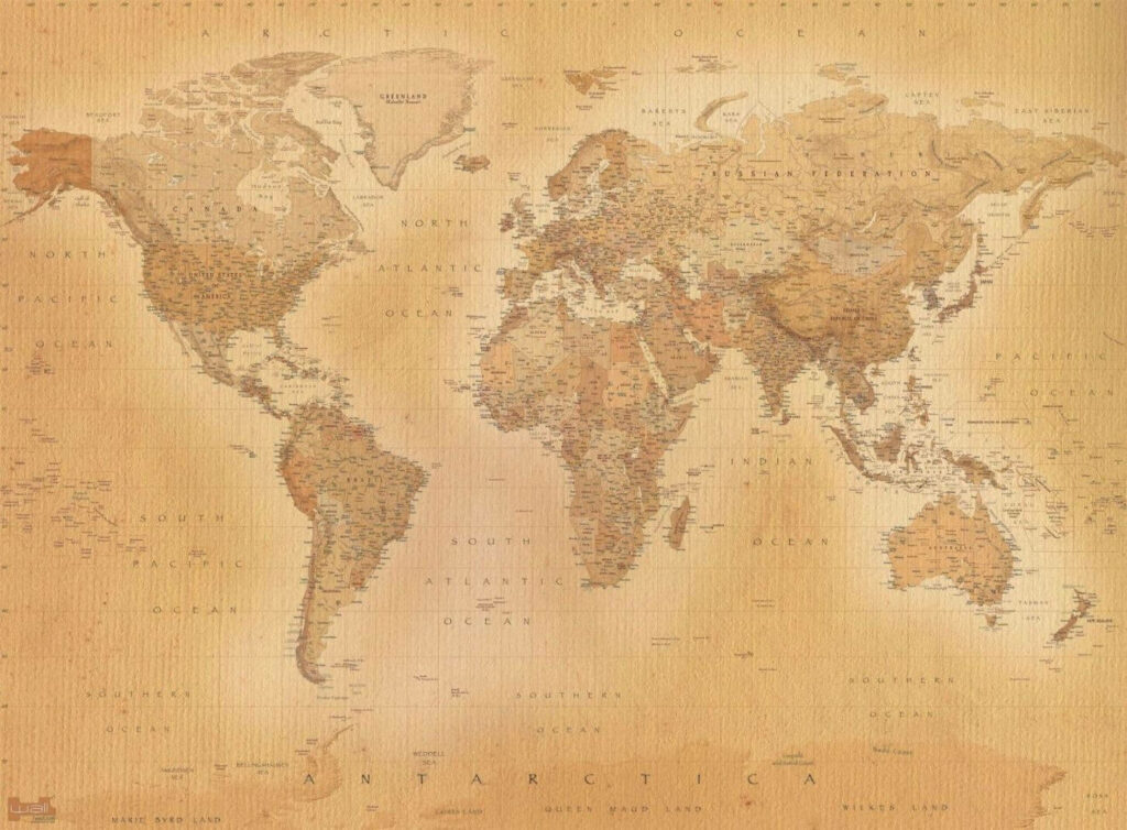 Antique Map with Blurred Borders: A Vintage World on Aged Paper Wallpaper