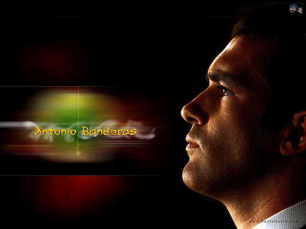 Antonio Banderas close-up side profile dramatic poster wallpaper with intense expression dark background