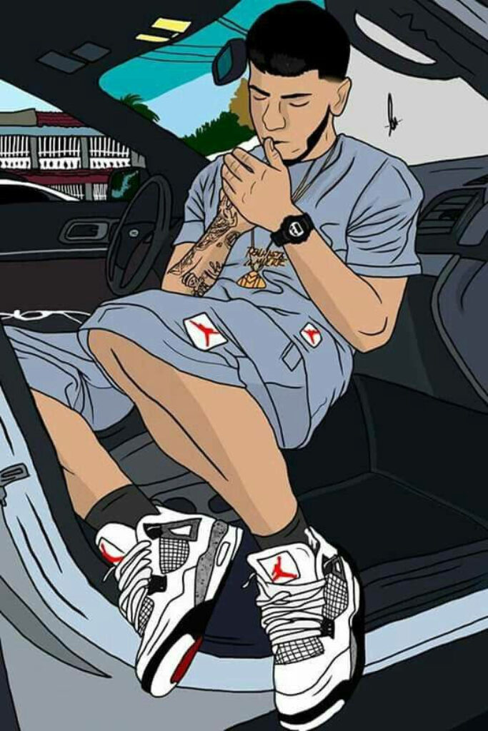 Anuel AA Fanart Wallpaper: Stylish Rapper in Car with Tattoos