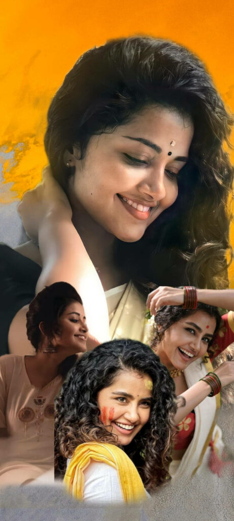 Anupama Parameswaran vibrant collage wallpaper showcasing candid cheerful happy moments background