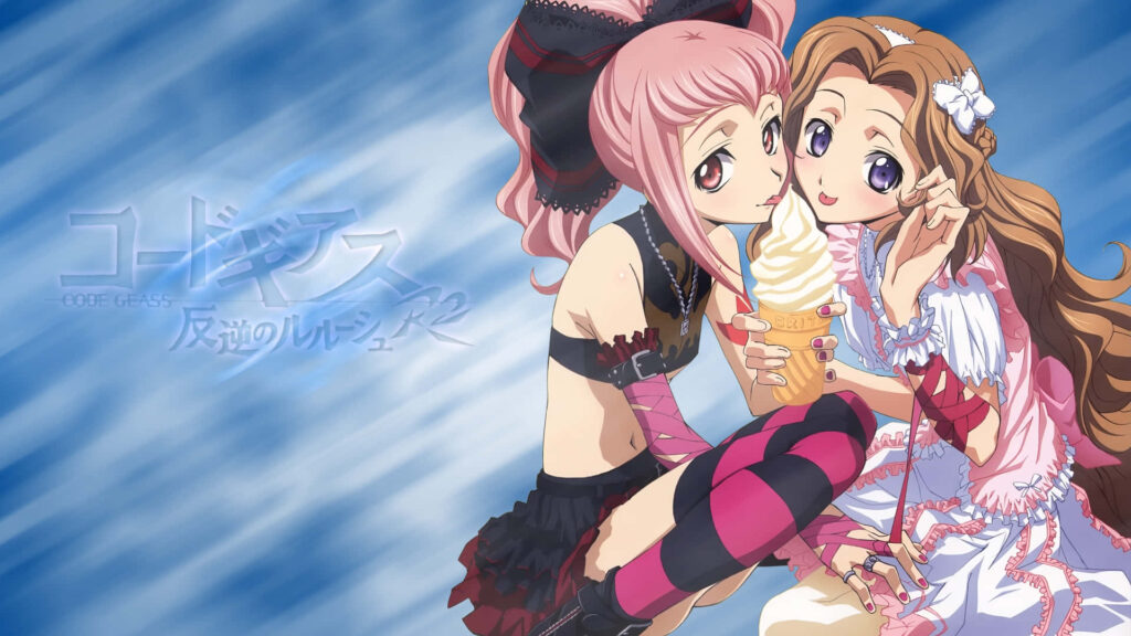 Anya Alstreim and companion pose anime wallpaper soft blue background charming visual art
