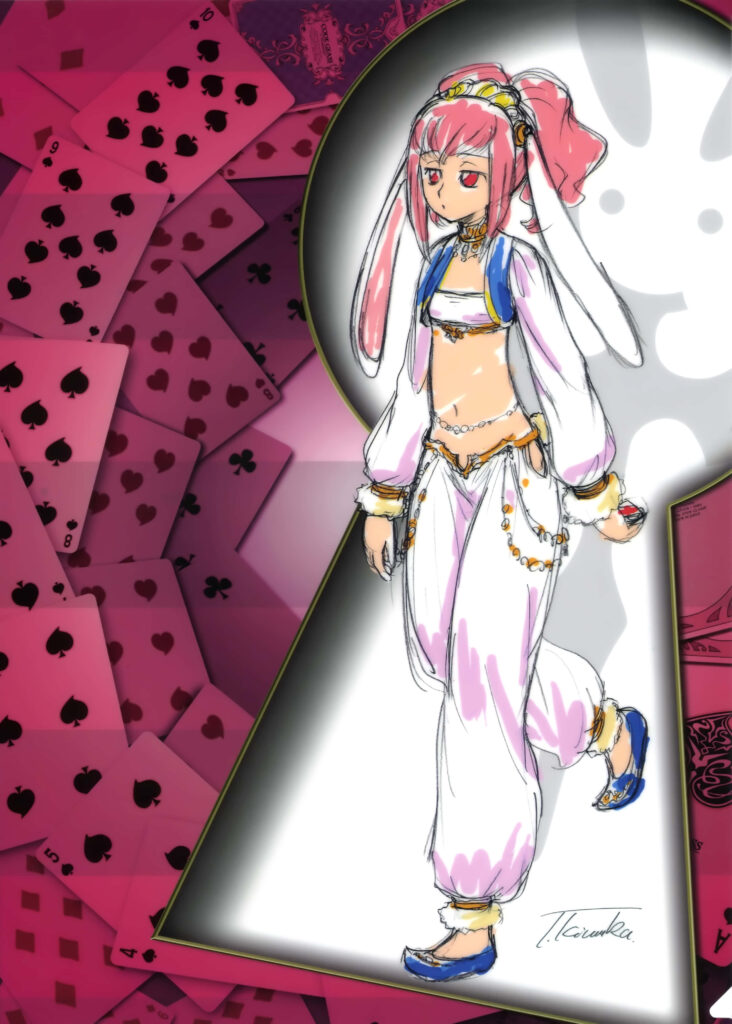 Anya Alstreim in unique outfit with playing card motifs and keyhole background Code Geass wallpaper