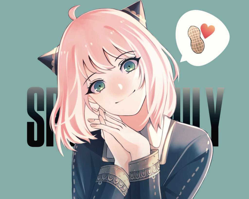 Charming Anya Forger Wallpaper: Pink Hair, Green Eyes & Peanuts