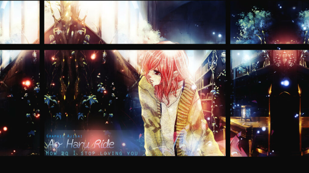 Ao Haru Ride wallpaper of Futaba in warm sunlight with dreamy contemplative loving expression