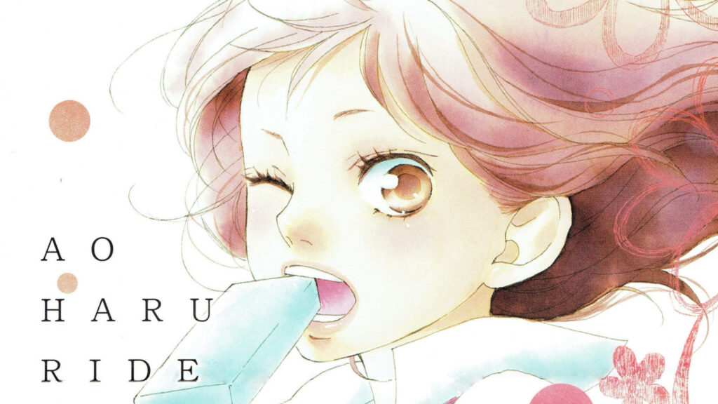 Ao Haru Ride wallpaper Futaba winking with ice pop pastel tones cheerful lively illustration