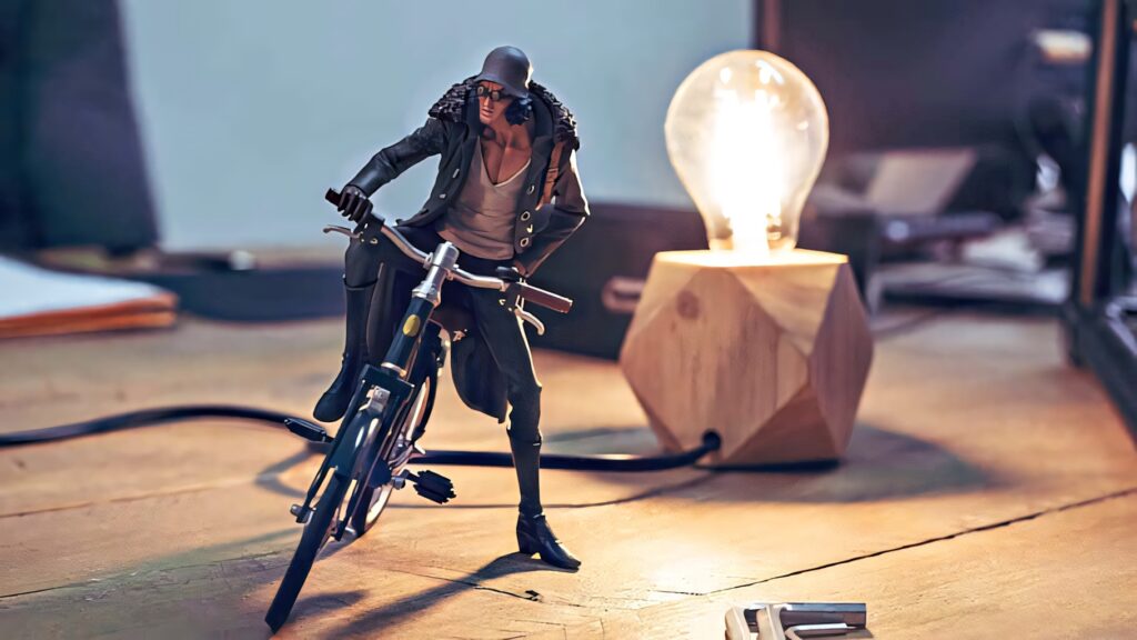Aokiji from One Piece riding bicycle cool pose modern artistic wallpaper background