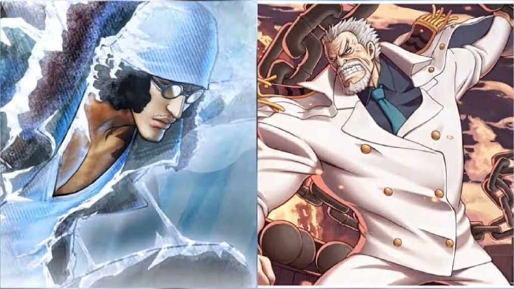 Aokiji with icy aura next to powerful figure in dramatic intense anime wallpaper background
