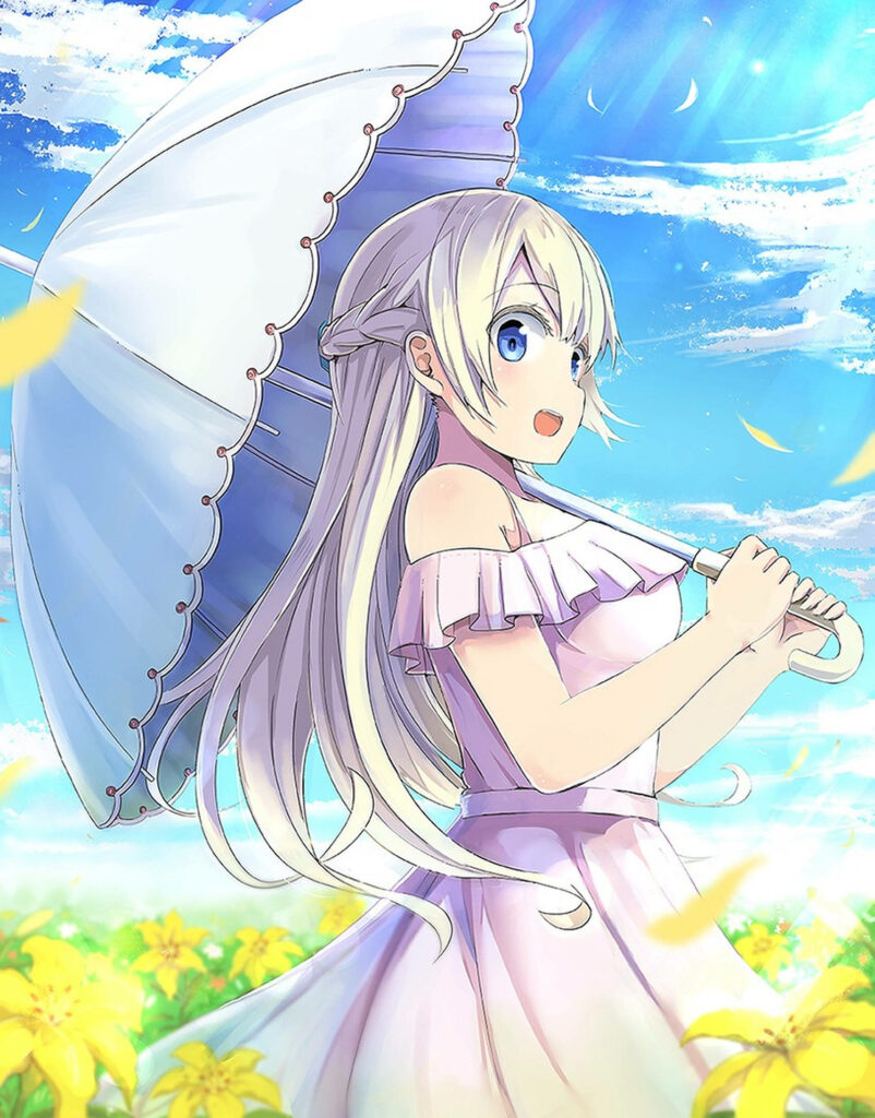 Magical Moments with Aozora: Asobi Asobase's Delightful Character Enchants in Pastel Perfection Amidst Breathtaking Flower Fields Wallpaper