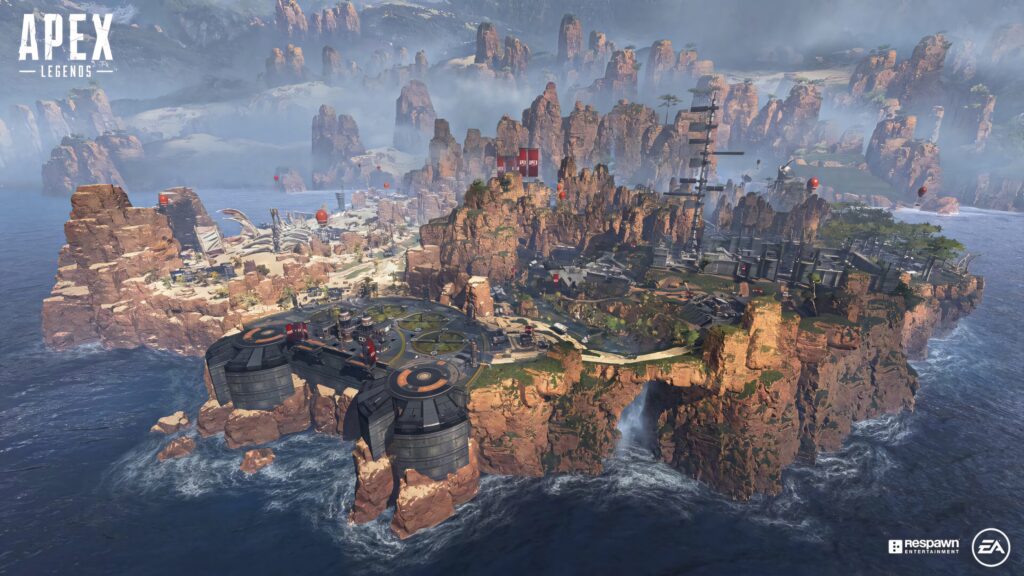 Apex Legends aerial battleground wallpaper showcasing detailed map for intense gameplay fans
