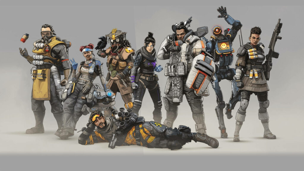 Apex Legends characters posed for battle in dynamic action-packed gaming wallpaper background