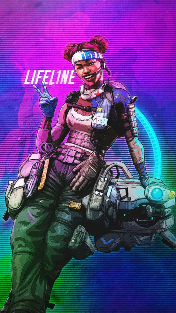 Apex Legends Lifeline in combat gear on vibrant neon background showcasing heroism Wallpaper