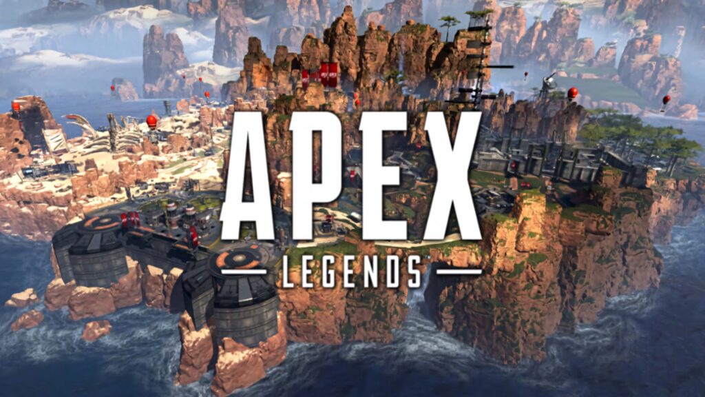 Apex Legends logo centered on detailed battle arena map dynamic wallpaper background