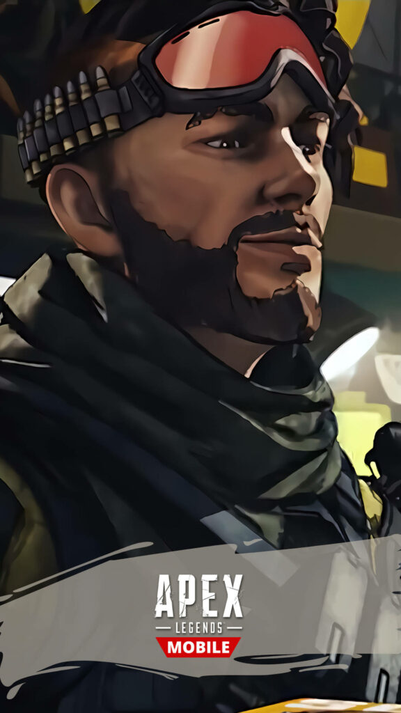Apex Legends Mirage close-up portrait phone wallpaper showing tactical gear and confident look