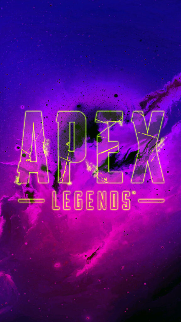 Apex Legends neon logo on vibrant purple pink cosmic background for dynamic phone wallpaper