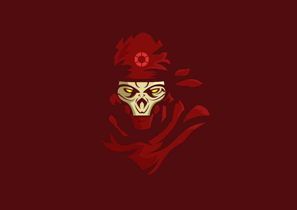 Apex Legends official logo wallpaper with stylized character mask on deep red background