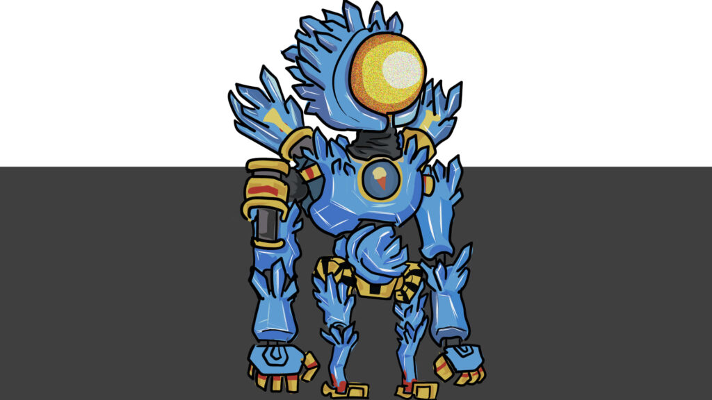 Forward Scout Pathfinder Apex Legends fanart wallpaper vibrant blue mechanical spiky design