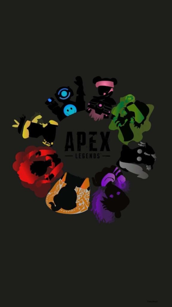 Apex Legends phone wallpaper colorful class silhouettes circle dark background logo center