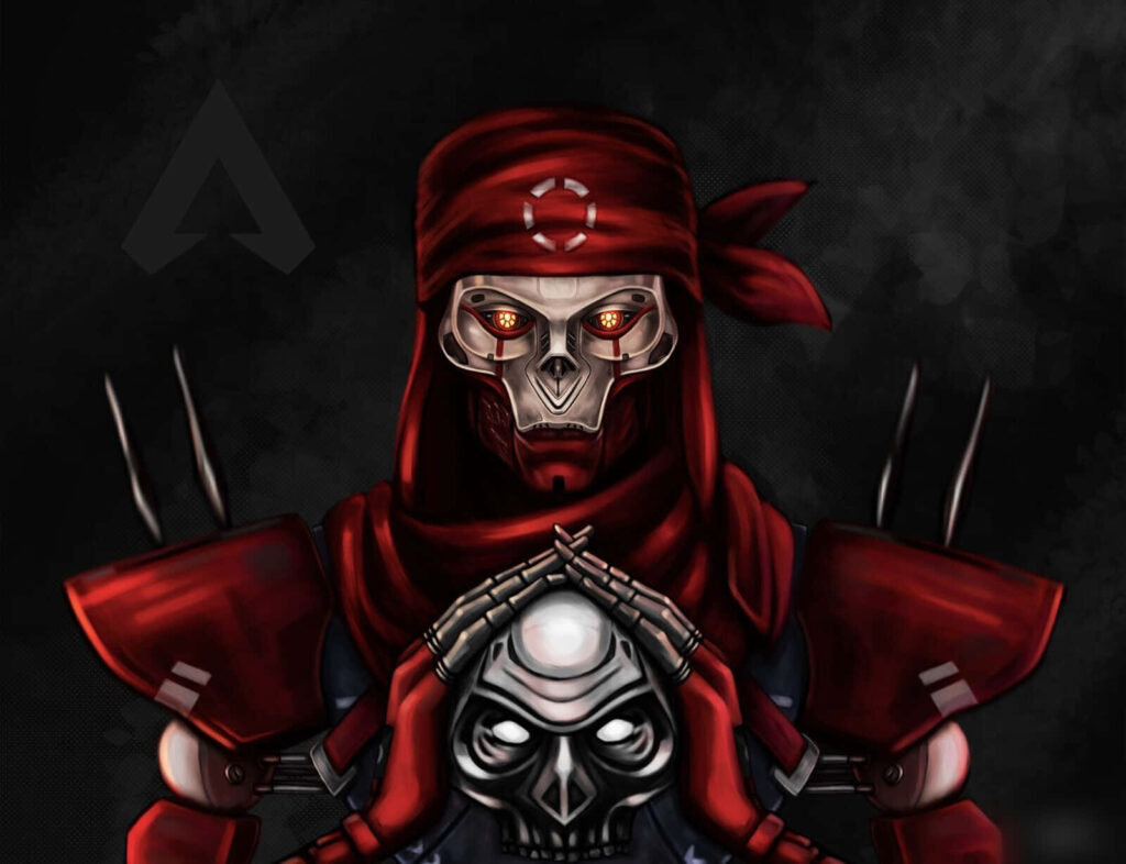 Apex Legends Revenant holding glowing metal skull dark moody wallpaper background intense atmosphere