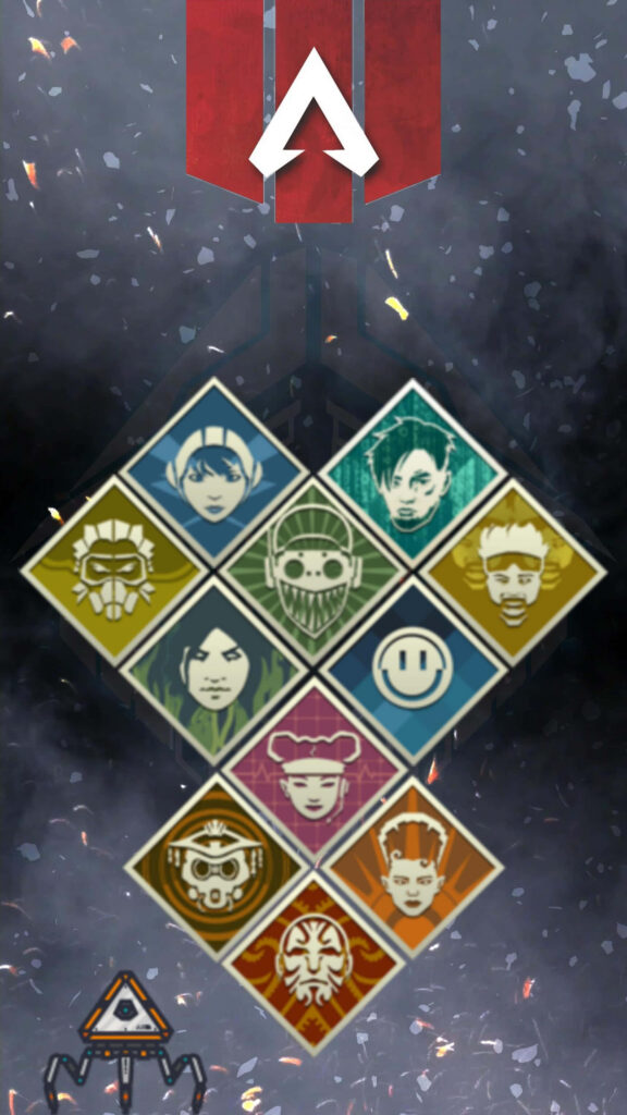 Apex Legends wallpaper with logo and colorful hero icons on smoky intense background