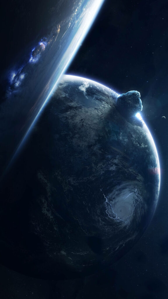 Meteor Impact 4k Phone Wallpaper: Stunning Outer Space View of Earth's Cataclysmic Event