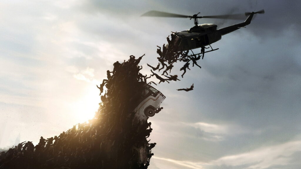 Deadly Skies: Helicopters Battle Zombie Hordes in World War Z Wallpaper