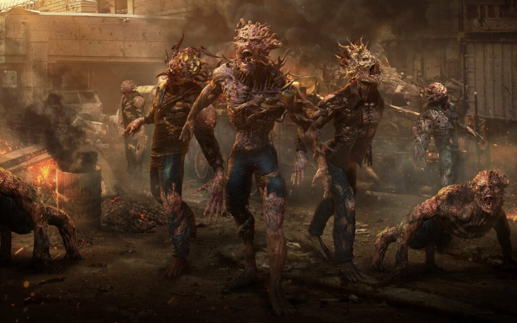 Apocalyptic Horde Unleashed: A Terrifying Encounter with Undead Creatures and Malevolent Beings in a QHD Wallpaper