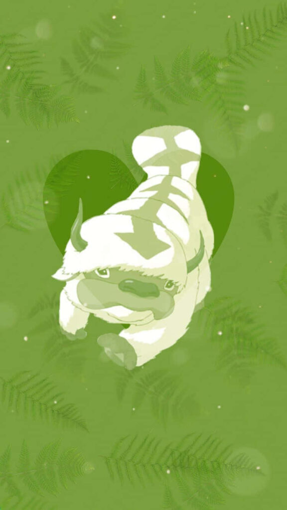 Appa from Avatar The Last Airbender in soft green tones with leafy nature background wallpaper