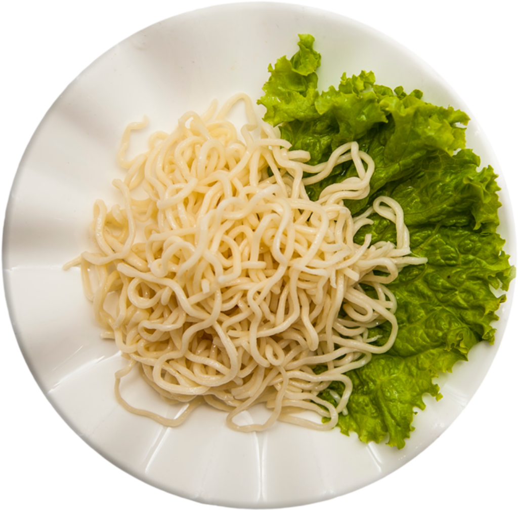 Elegant Noodle Presentation with Fresh Lettuce on White Plate Wallpaper
