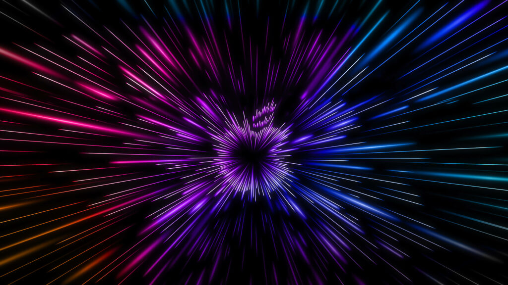Vibrant Hyperspeed: A Surreal and Colorful Apple Logo in Futuristic 4K Ultra HD Wallpaper