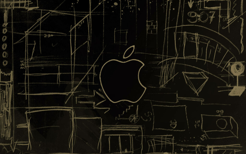 Geometrically Delicious: A Chalkboard Wallpaper with Apple Logo and Yellow Diagrams