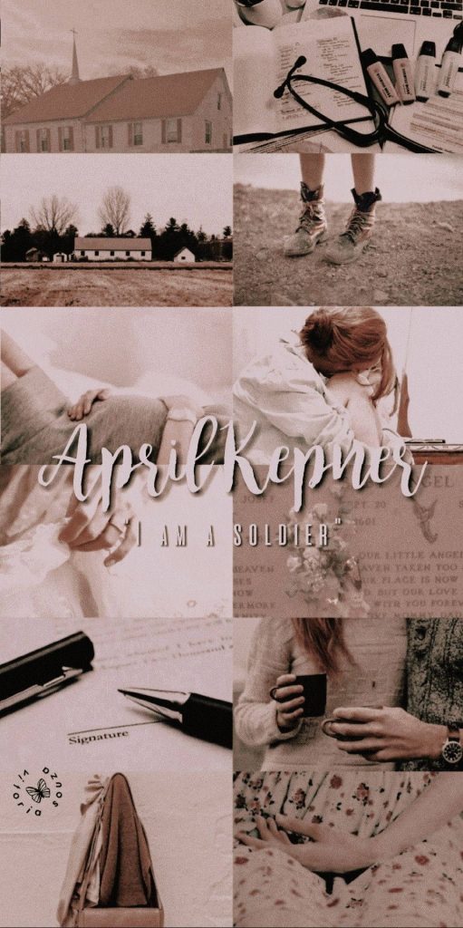 April Kepner Grey’s Anatomy collage sepia rural churches medical notes hiking boots floral wallpaper