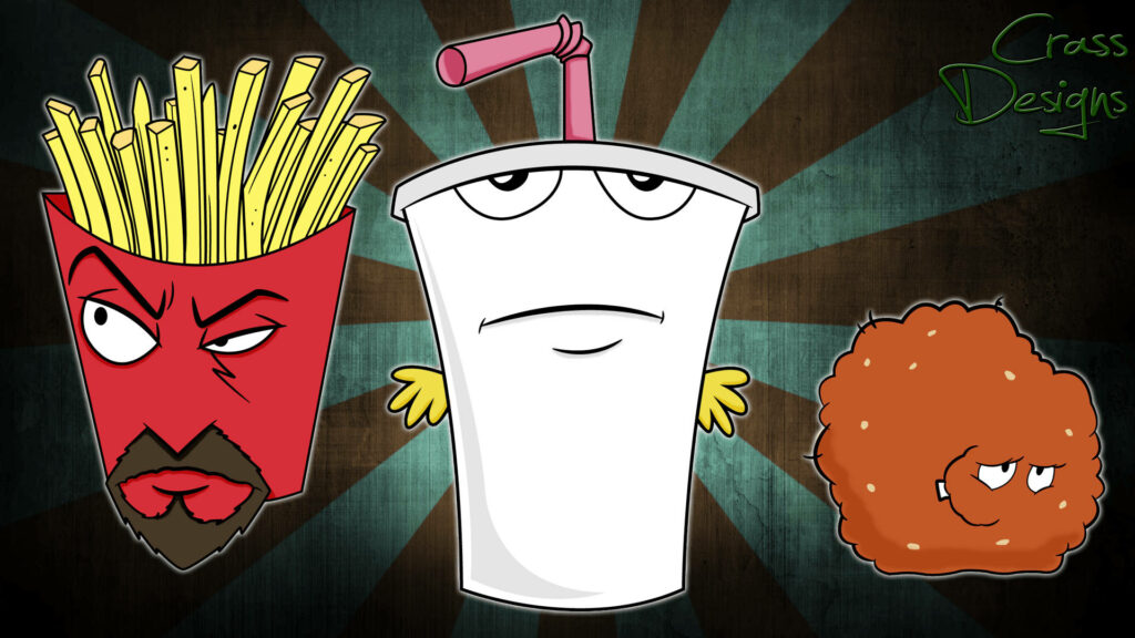 Aqua Teen Hunger Force characters Frylock Master Shake and Meatwad with quirky expressions wallpaper
