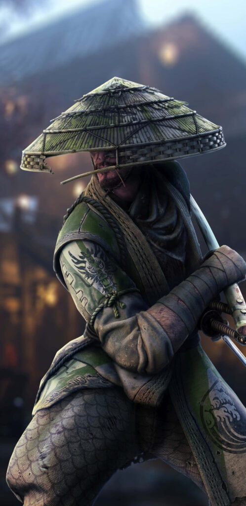 For Honor Aramusha Warrior Wallpaper: Fierce Dual Blade Fighter in Japanese Landscape, Mount Fuji View - Perfect for Fans