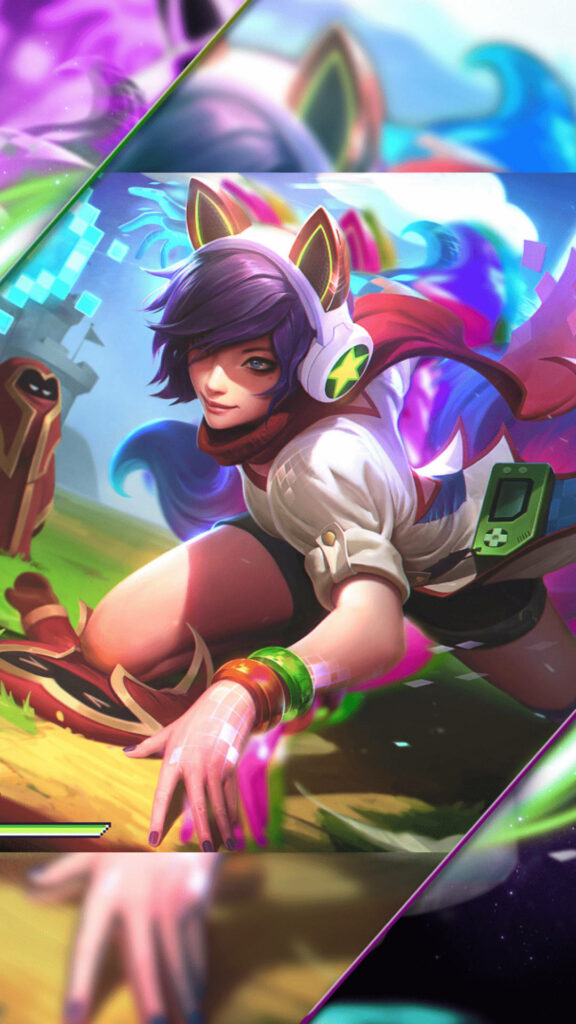 Vibrant Arcade Ahri Wallpaper: Retro Gaming Aesthetic for LoL Fans
